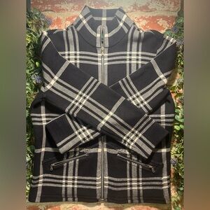 Ralph Lauren Black and White Checkered Zip-Up Sweater